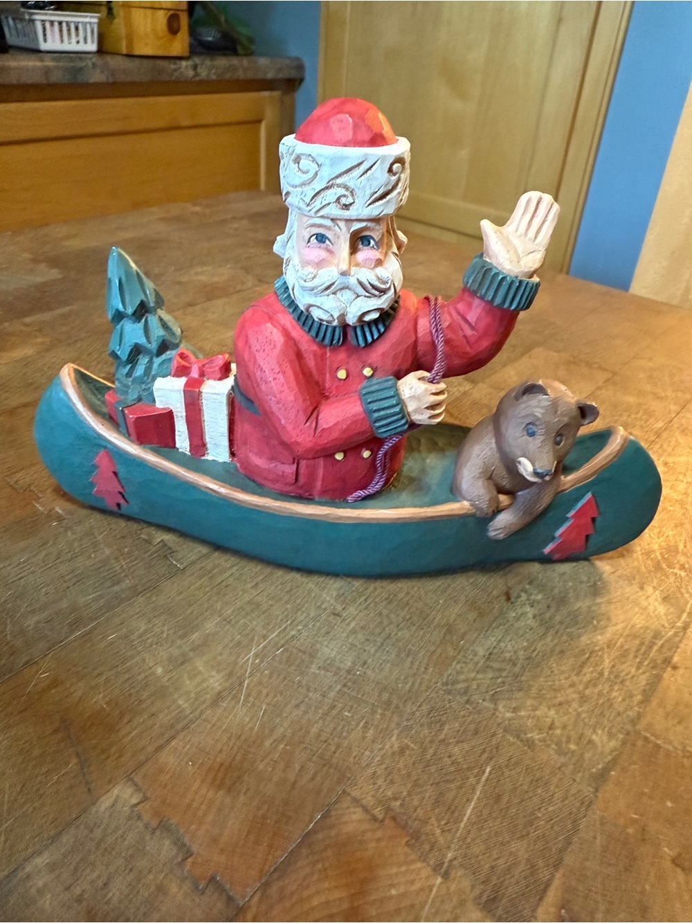 Midwest Imports Santa and Bear in a Canoe Holiday Christmas ornament